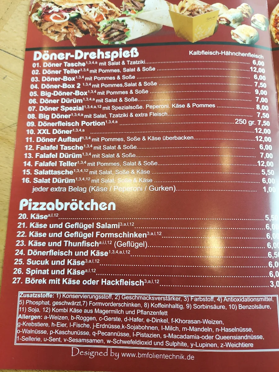 Speisekarte, Gök Imbiss Bäckerei
