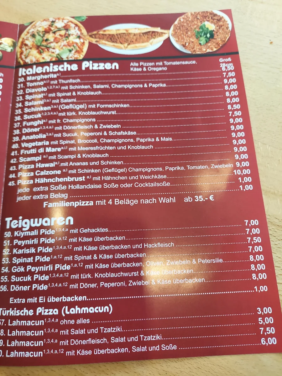 Speisekarte, Gök Imbiss Bäckerei
