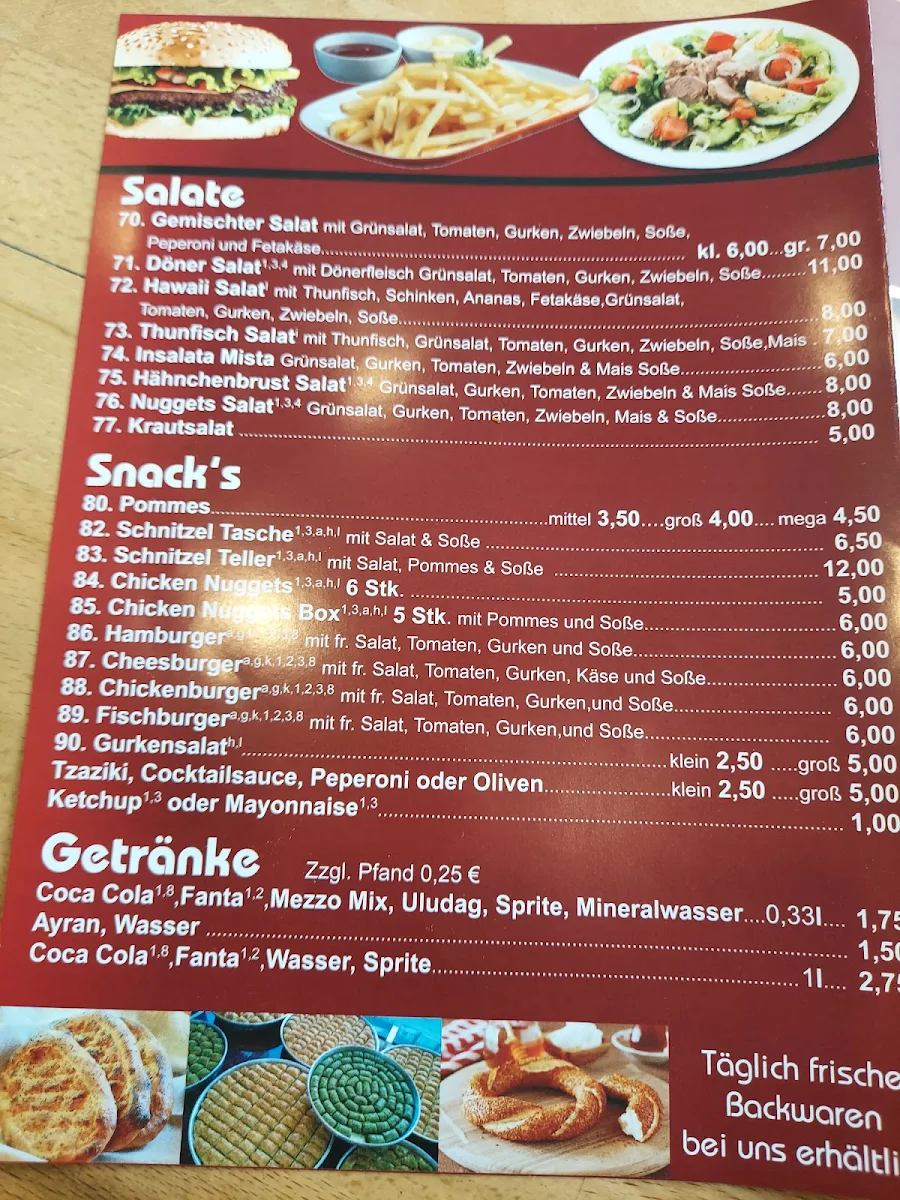 Speisekarte, Gök Imbiss Bäckerei