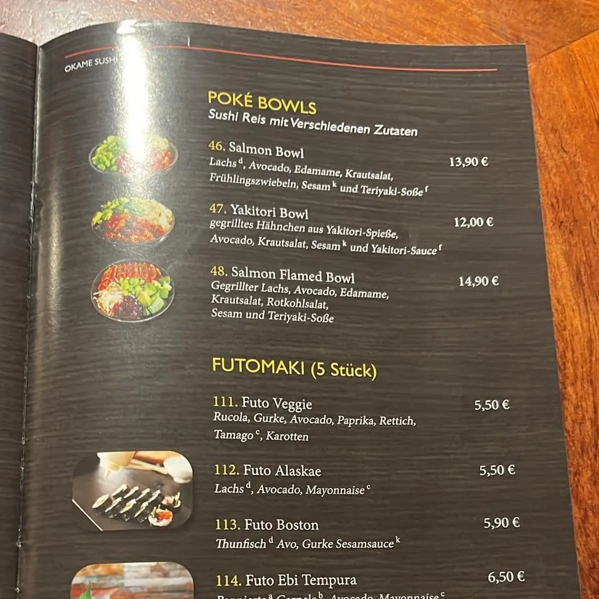 Speisekarte, Okame Sushi Taunusstein