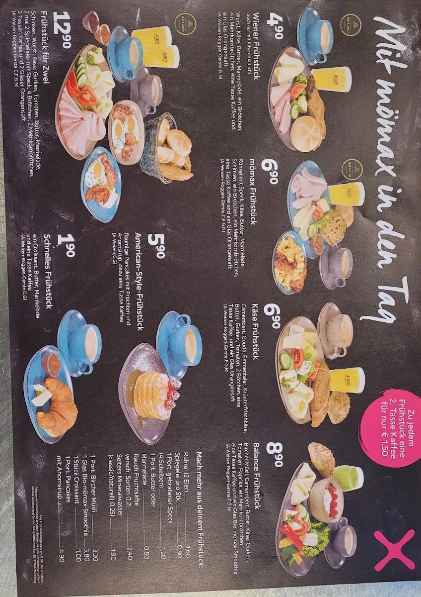 Speisekarte, mömax Restaurant Braunschweig