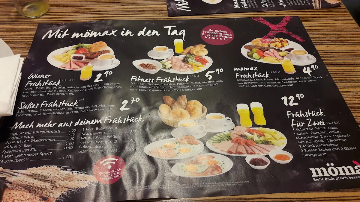 Speisekarte, mömax Restaurant Braunschweig