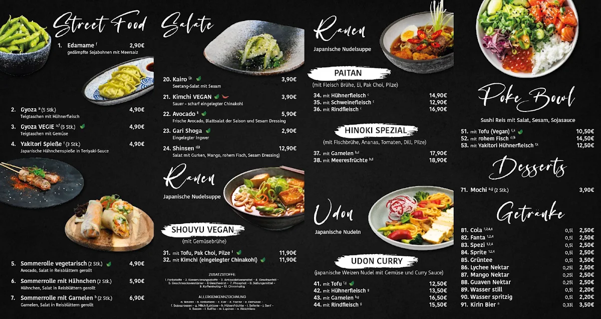 Speisekarte, HINOKI 2 go Ramen & Sushi