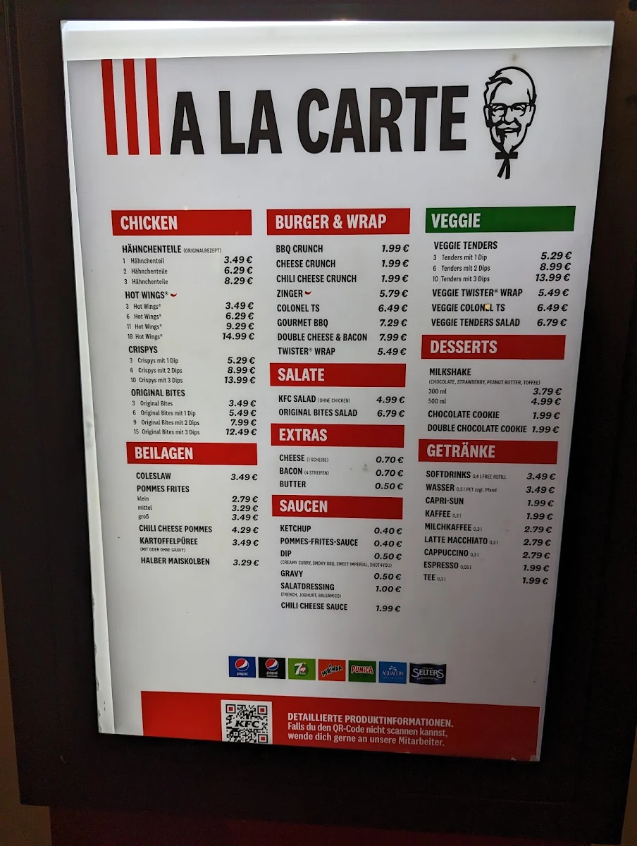 Speisekarte, Kentucky Fried Chicken