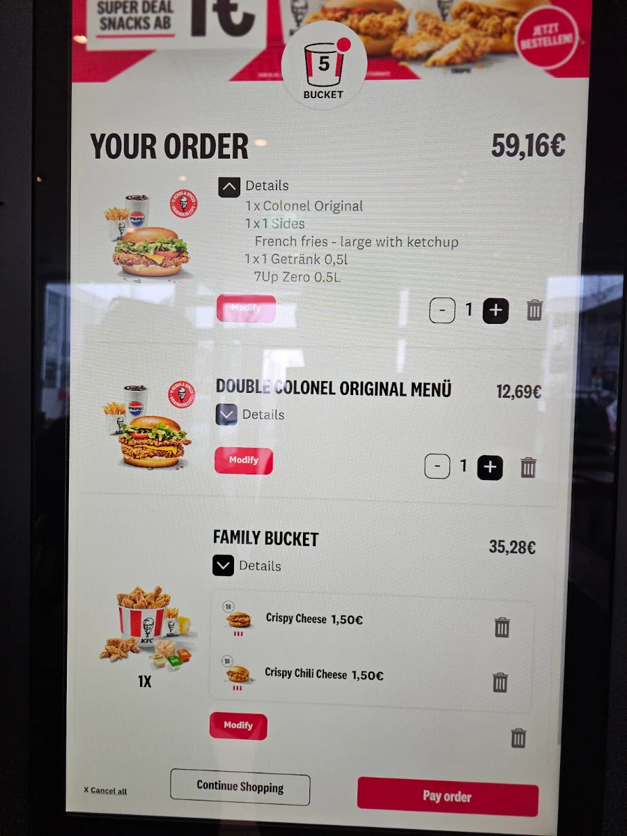 Speisekarte, Kentucky Fried Chicken