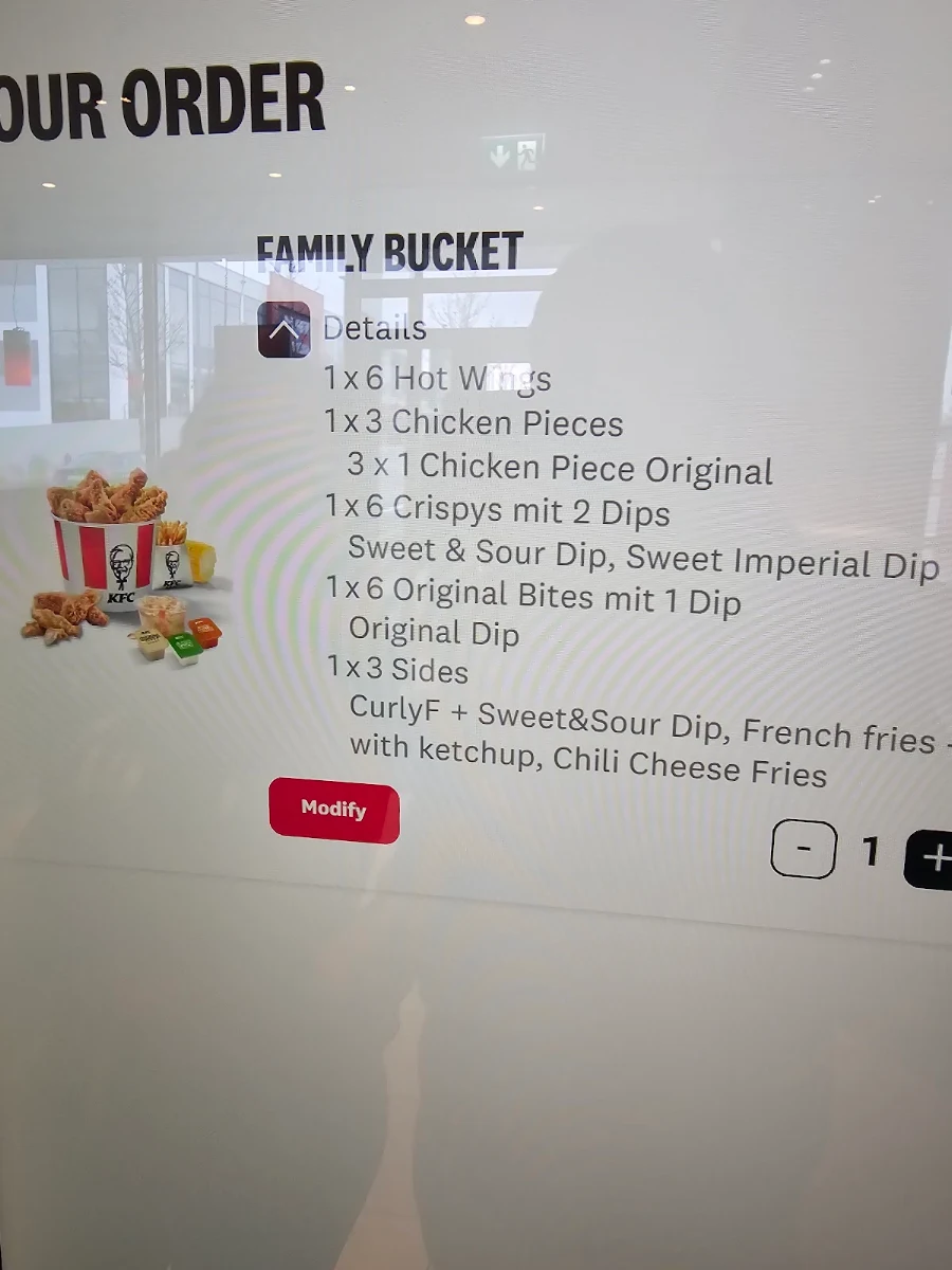 Speisekarte, Kentucky Fried Chicken