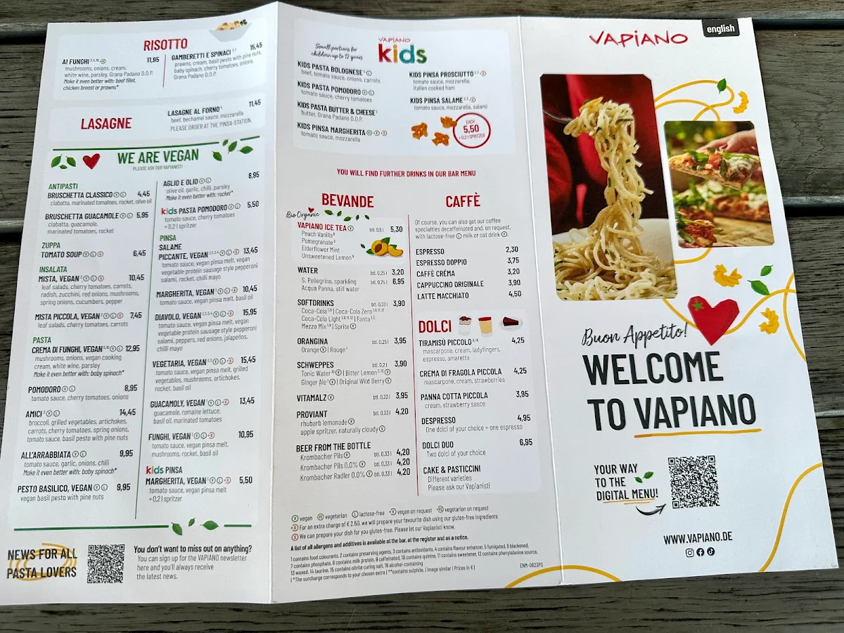 Speisekarte, VAPIANO Berlin Europaplatz