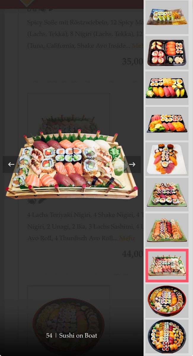Speisekarte, Samurai Sushi