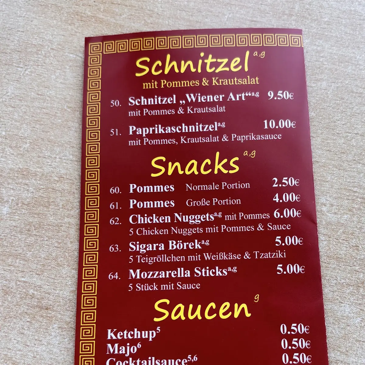 Speisekarte, Ali Baba Grill