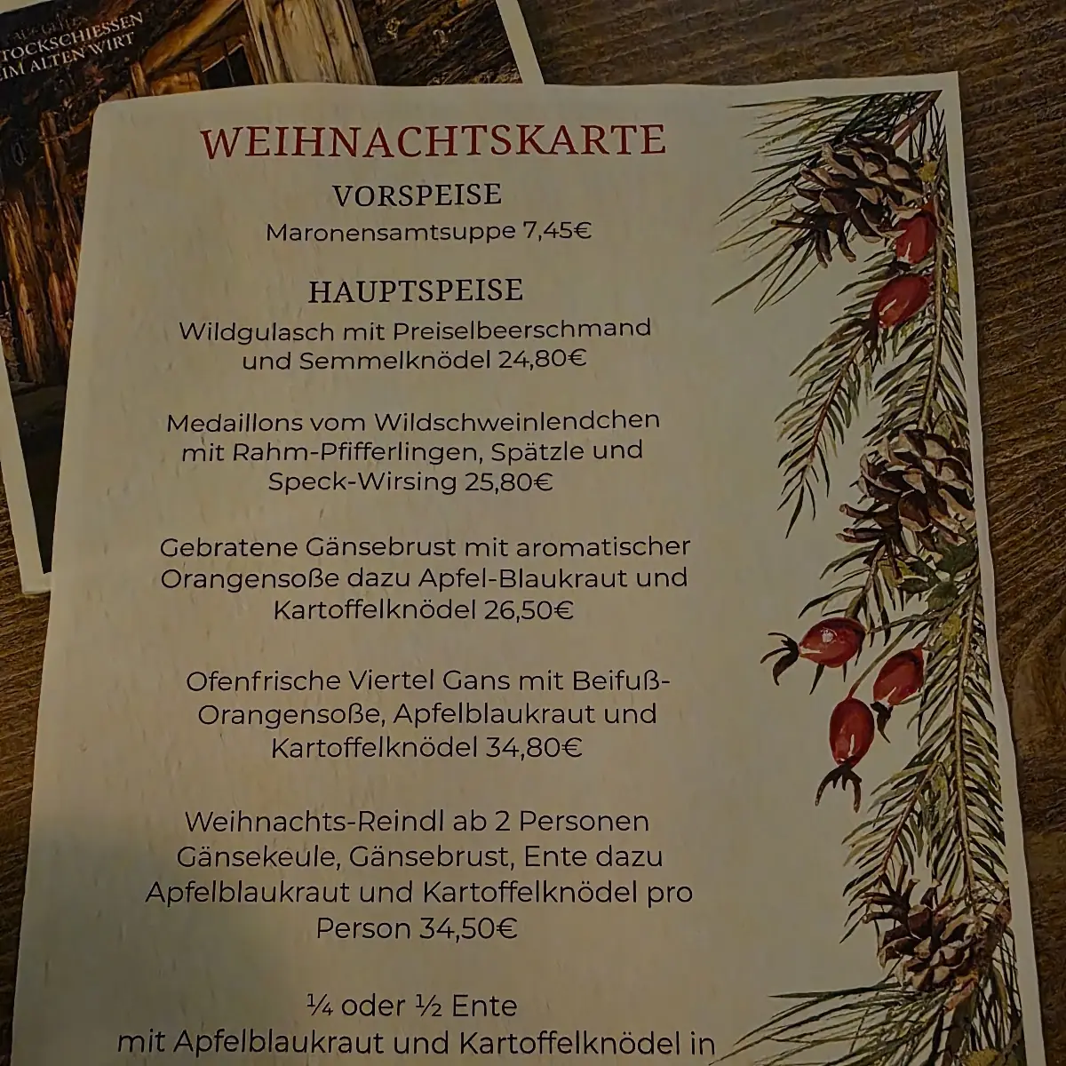 Speisekarte, Alter Wirt Moosach