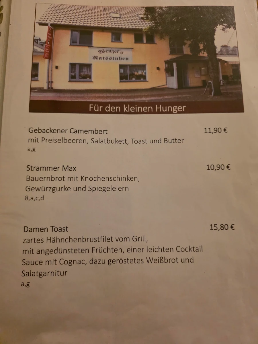 Speisekarte, Wenzel's Ratsstuben