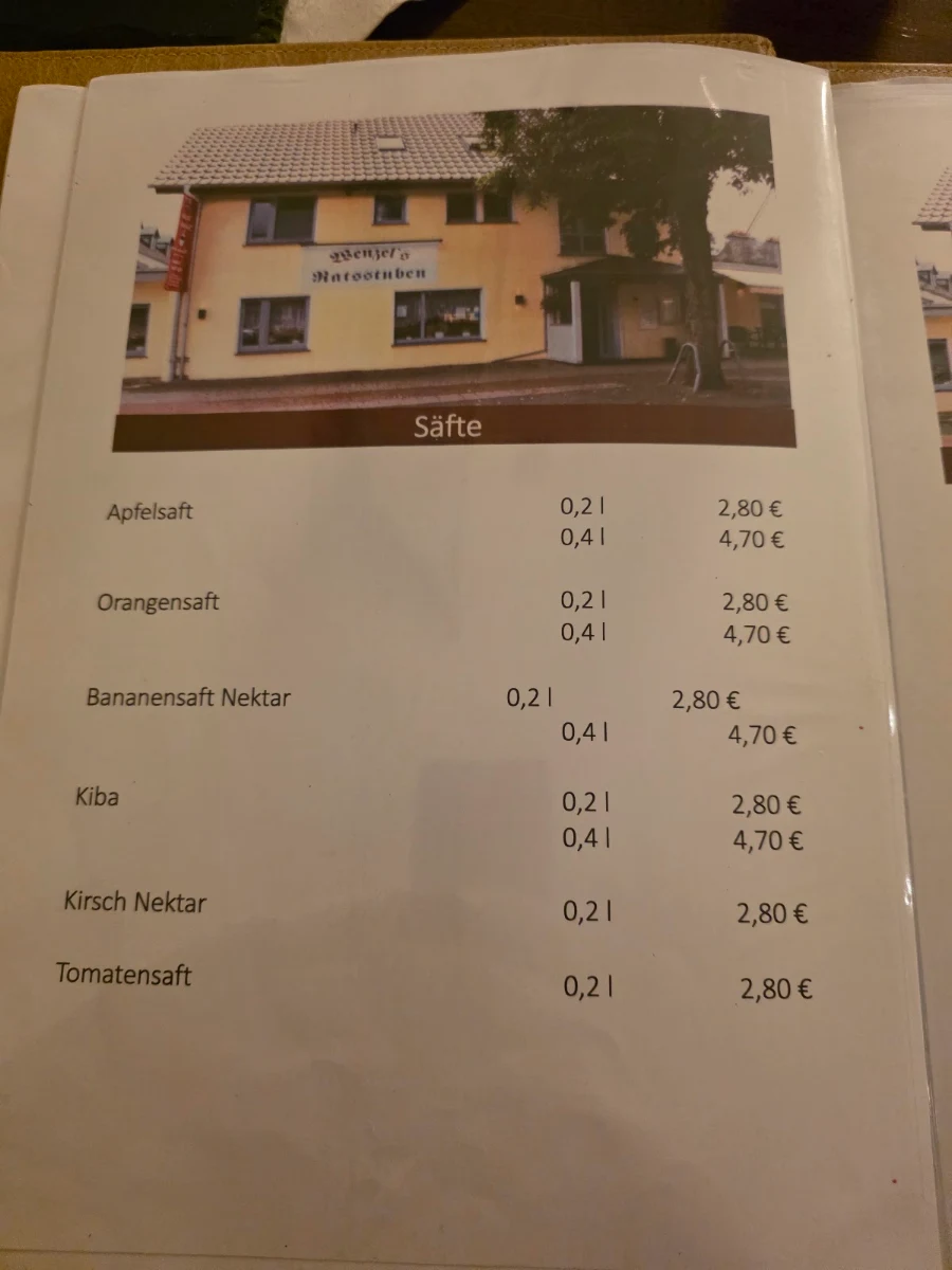 Speisekarte, Wenzel's Ratsstuben