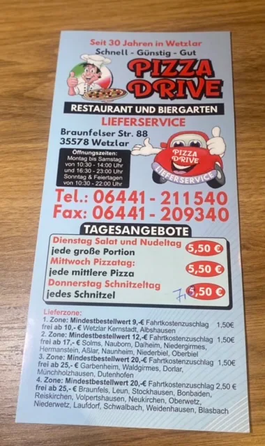 Speisekarte, Pizza-Drive