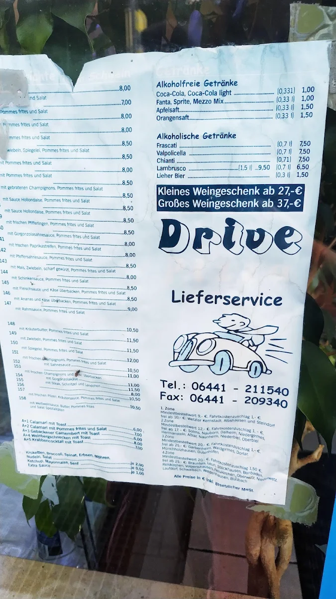 Speisekarte, Pizza-Drive