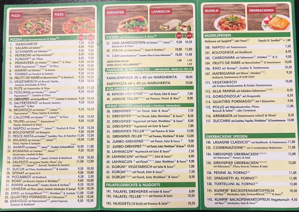 Speisekarte, Bromisch Döner Pizzahaus