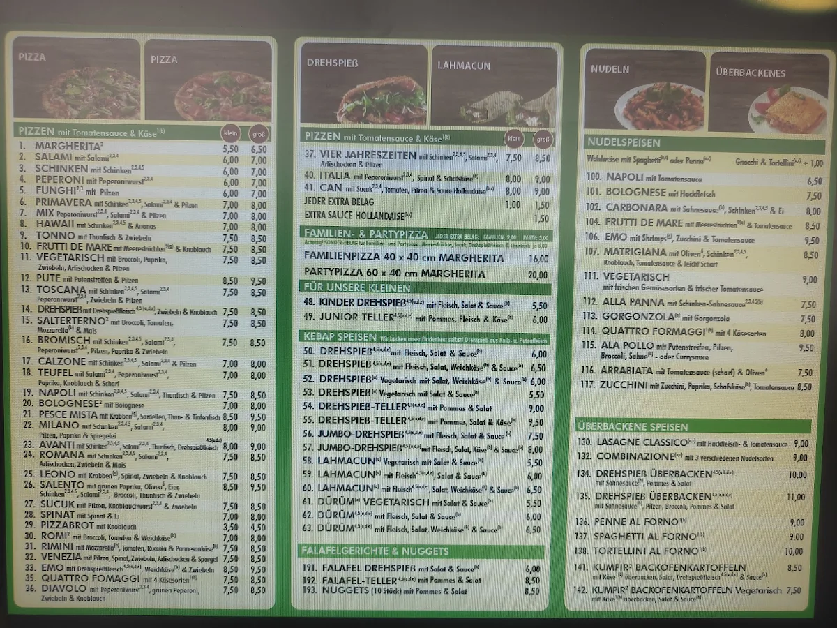 Speisekarte, Bromisch Döner Pizzahaus