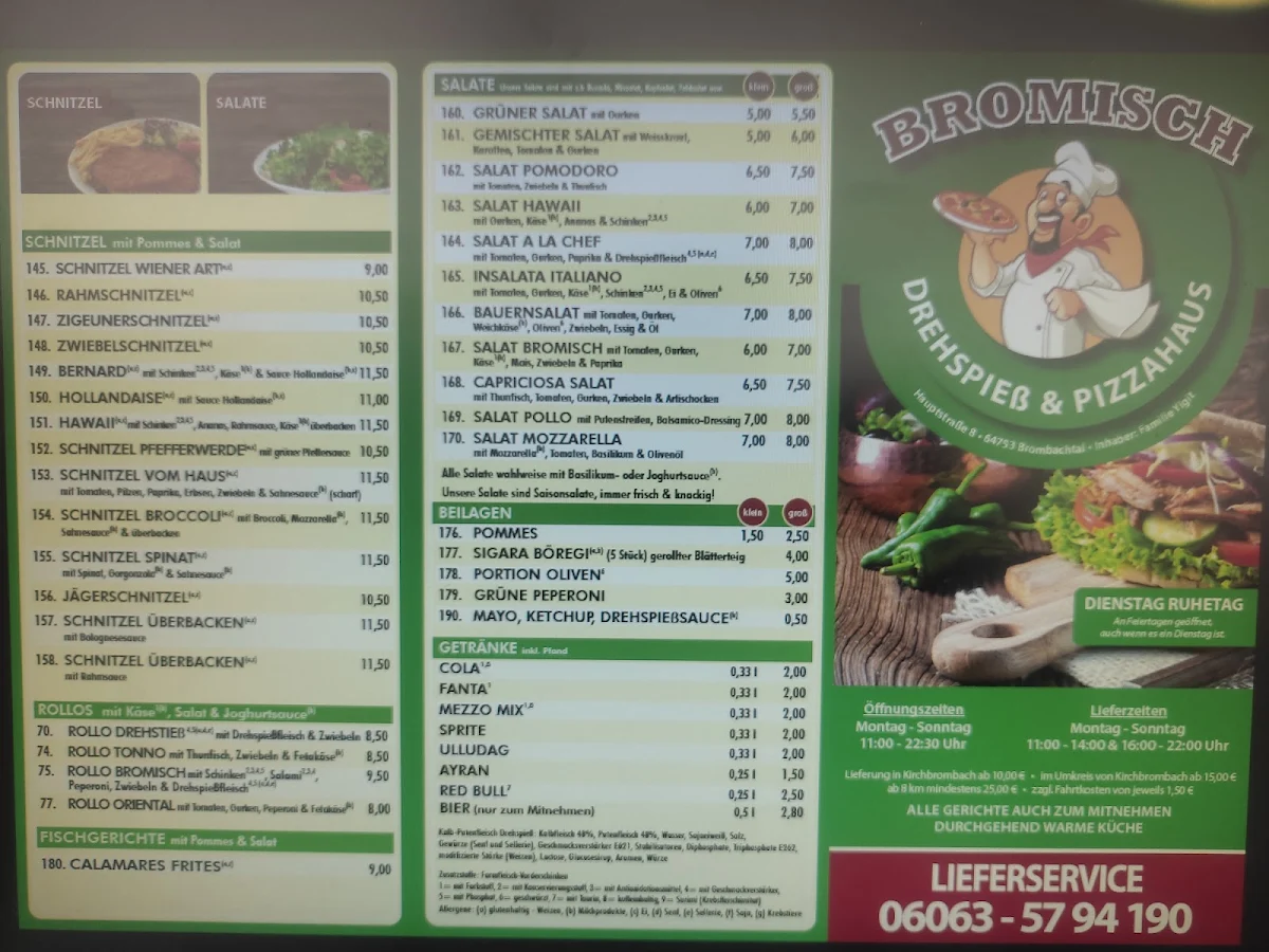 Speisekarte, Bromisch Döner Pizzahaus