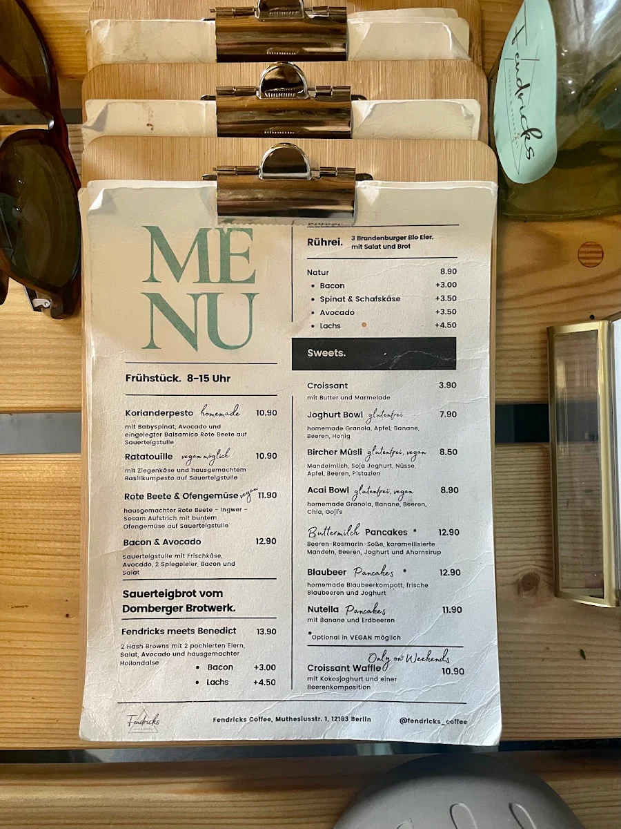 Speisekarte, Fendricks Coffee & Breakfast