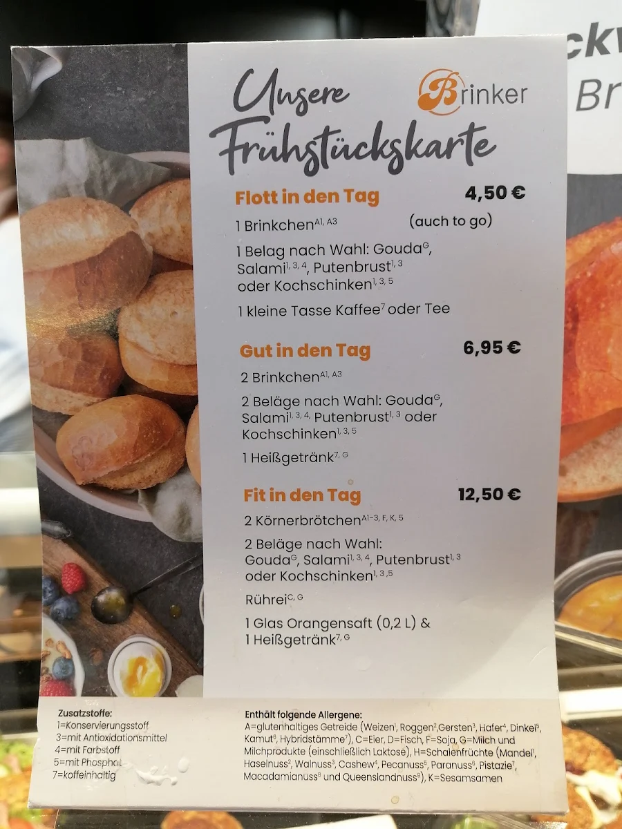 Speisekarte, Bäckerei Brinker