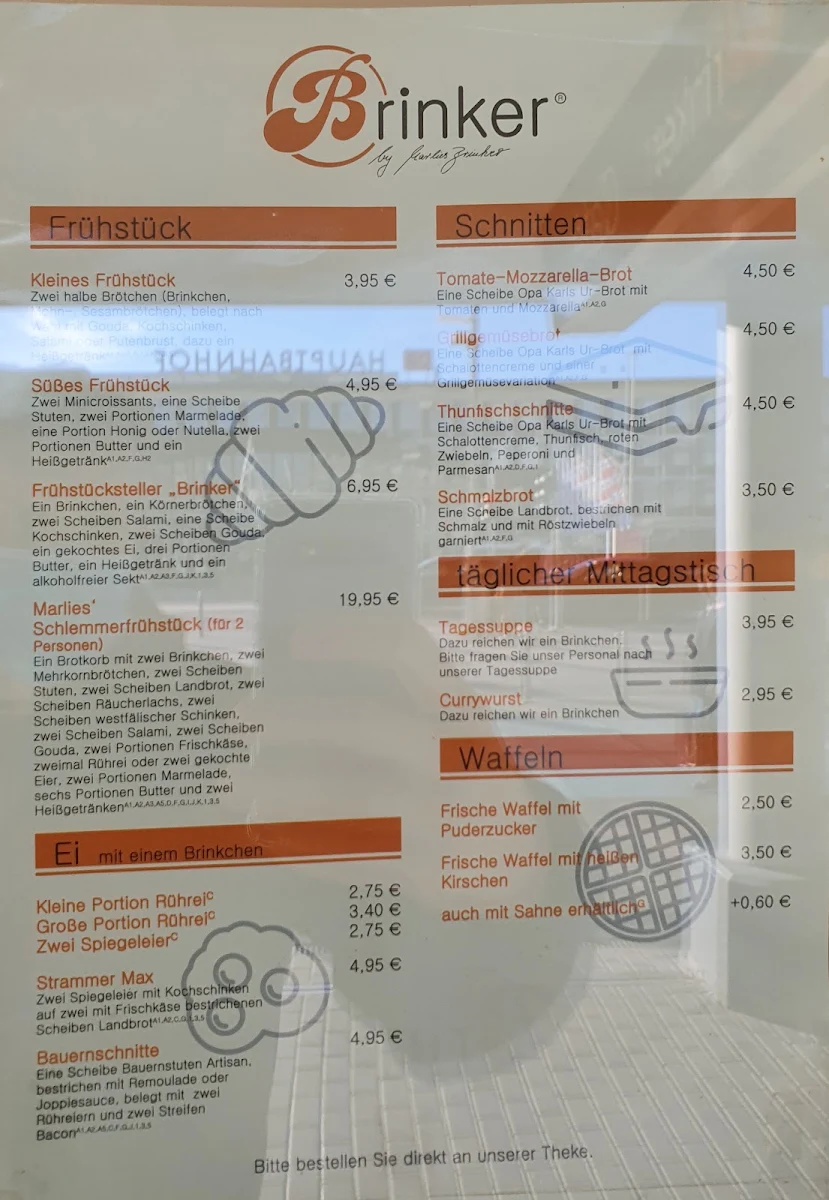 Speisekarte, Bäckerei Brinker