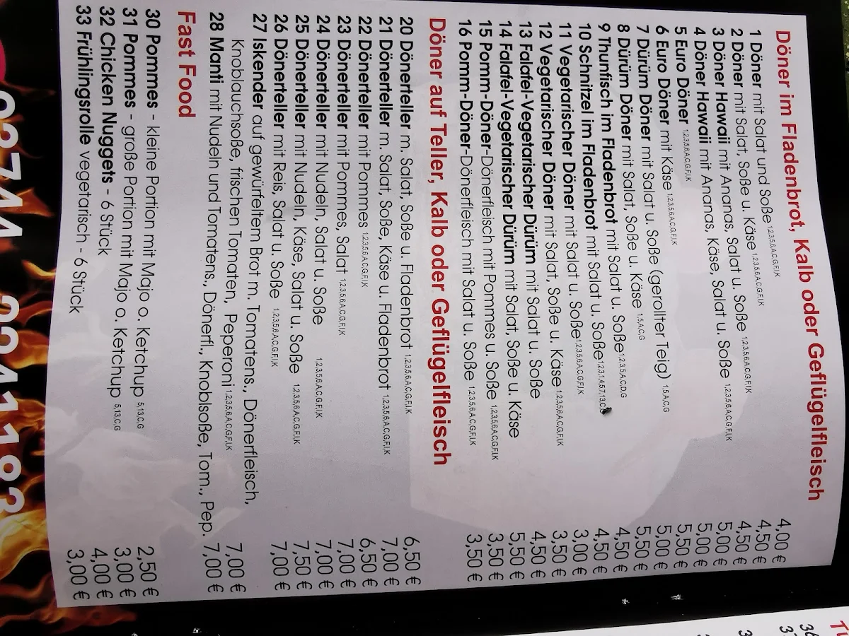 Speisekarte, Pizza Döner Haus Side Rodewisch