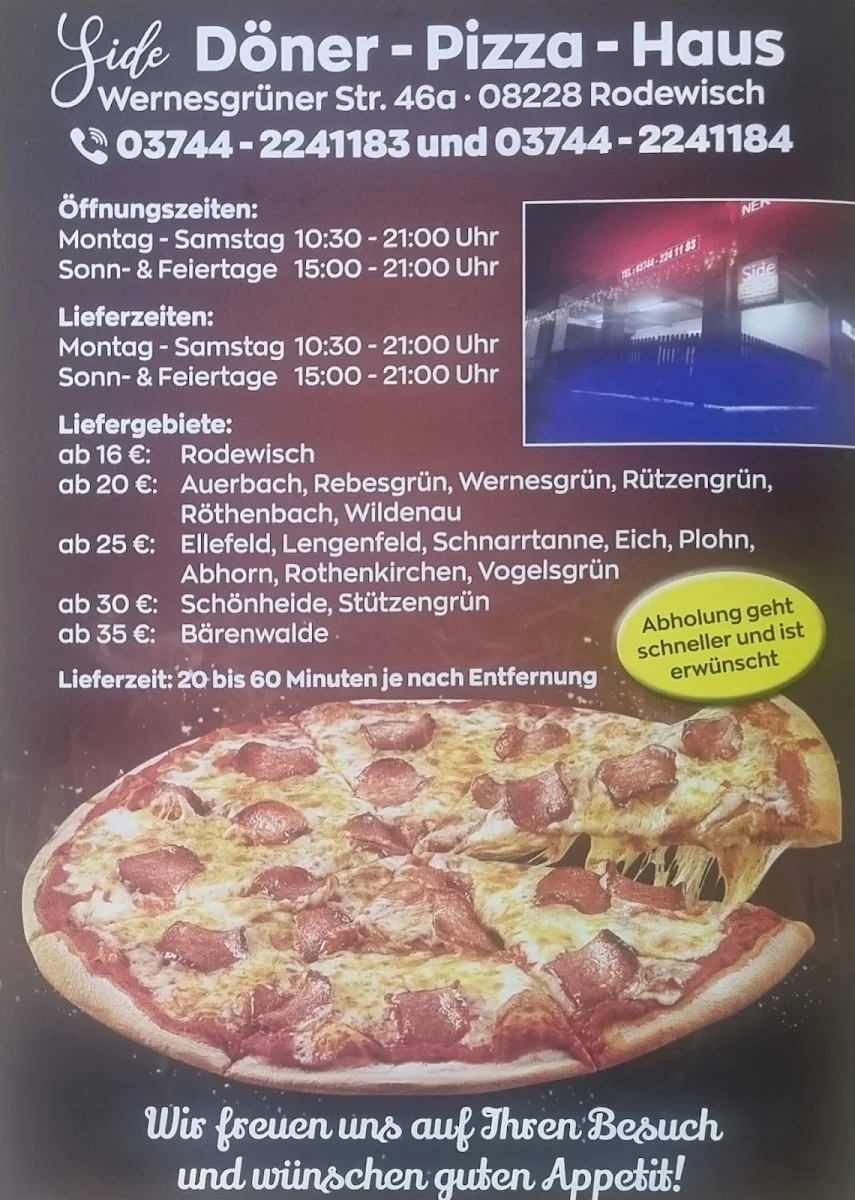 Speisekarte, Pizza Döner Haus Side Rodewisch