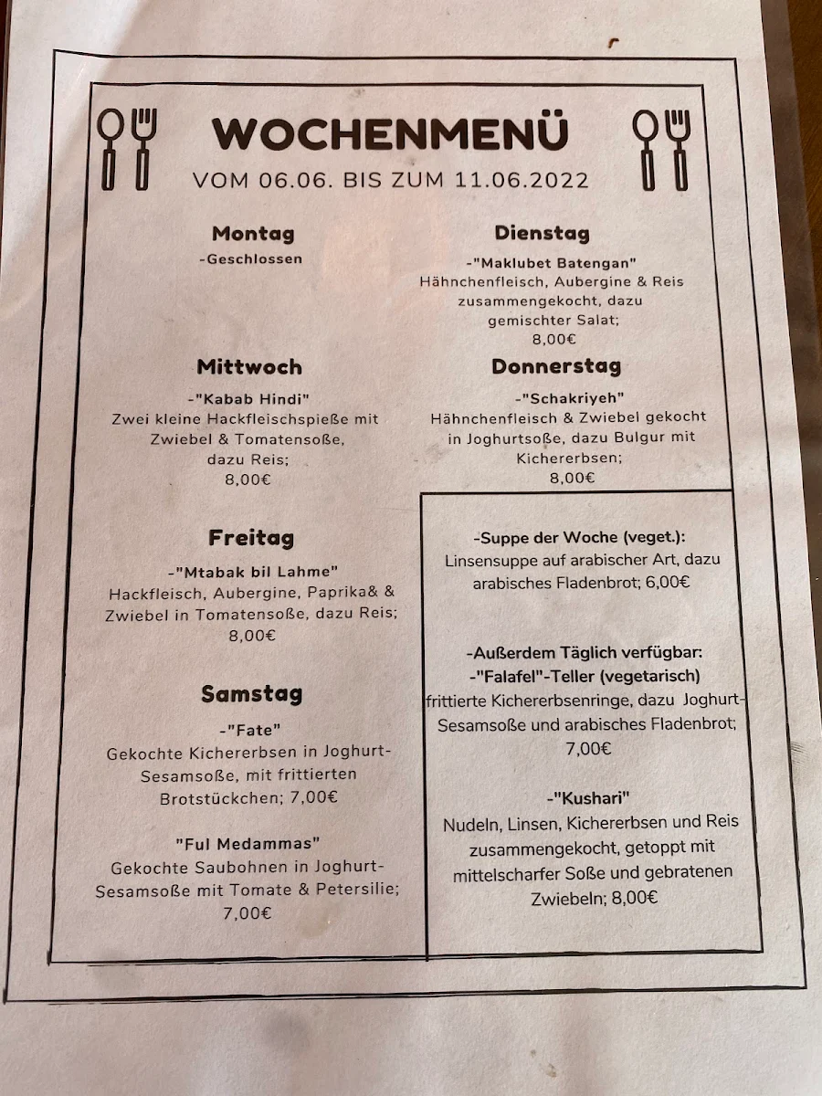 Speisekarte, Bistro BAYTI
