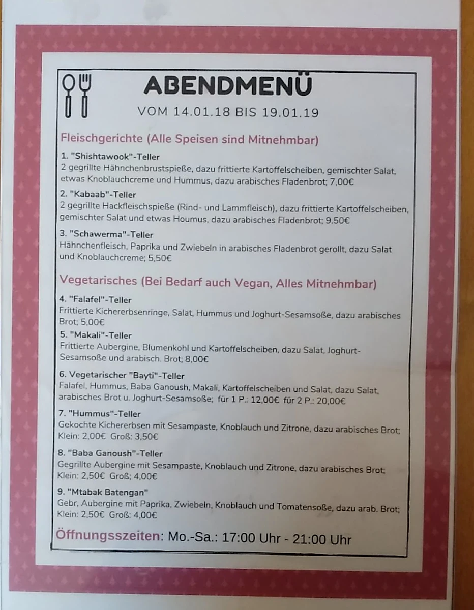 Speisekarte, Bistro BAYTI