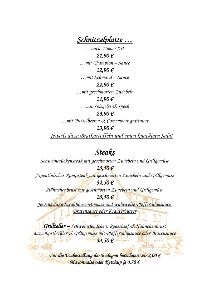 Speisekarte, Hotel & Restaurant »Zur Struth« Neueröffnung 13.01.2026 !!! Betreiberwechsel !!!
