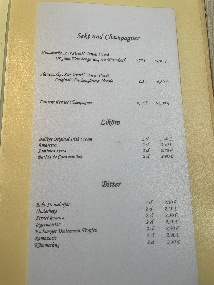 Speisekarte, Hotel & Restaurant »Zur Struth« Neueröffnung 13.01.2026 !!! Betreiberwechsel !!!