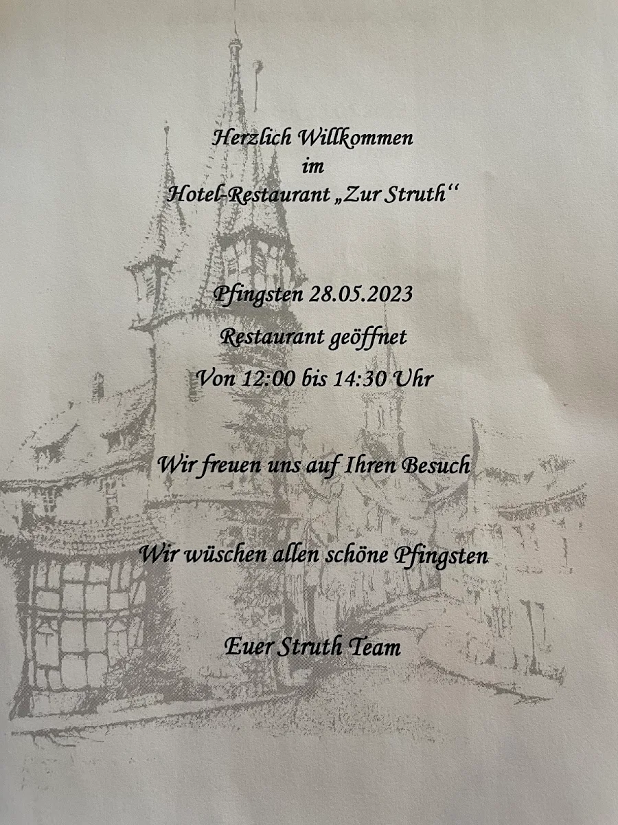 Speisekarte, Hotel & Restaurant »Zur Struth« Neueröffnung 13.01.2026 !!! Betreiberwechsel !!!