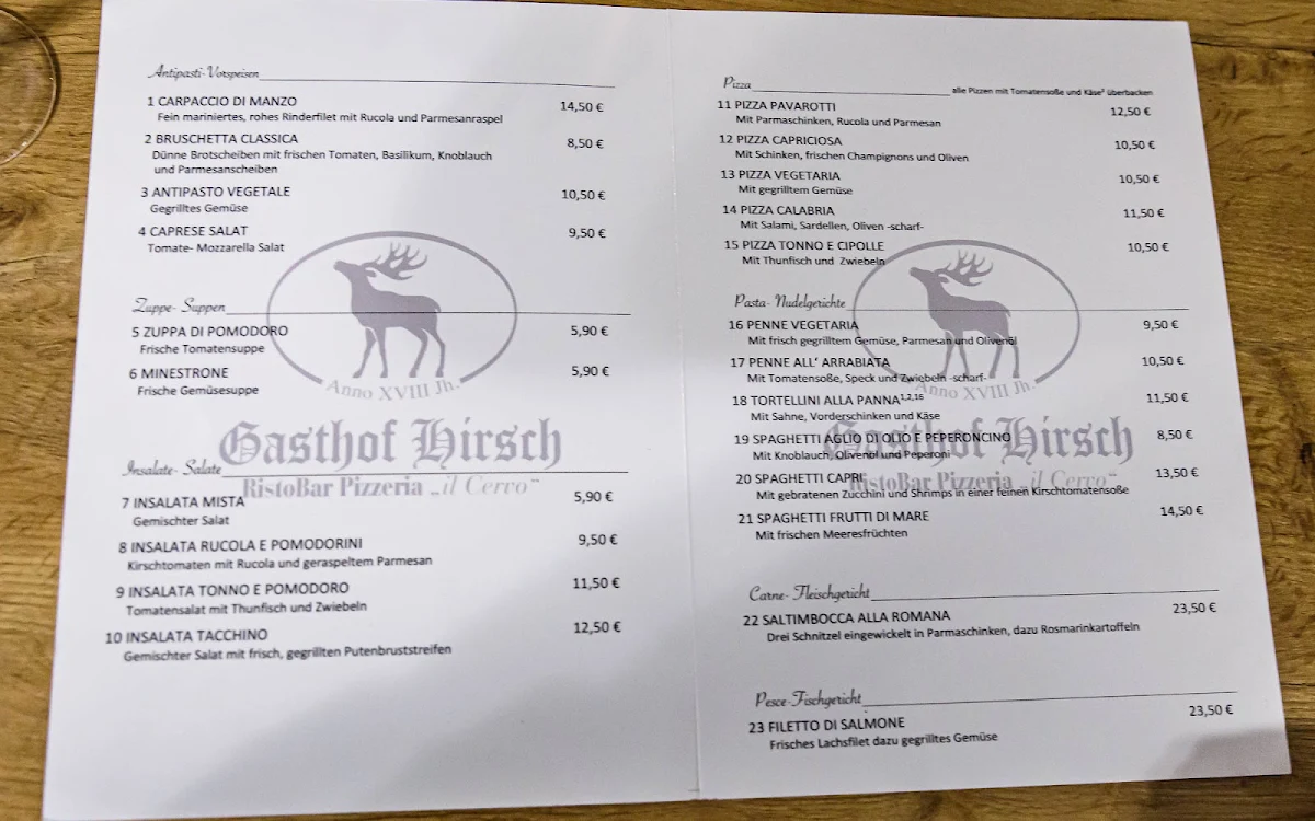 Speisekarte, Vereinsheim Zur alten Papierfabrik