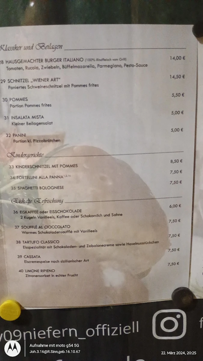 Speisekarte, Vereinsheim Zur alten Papierfabrik