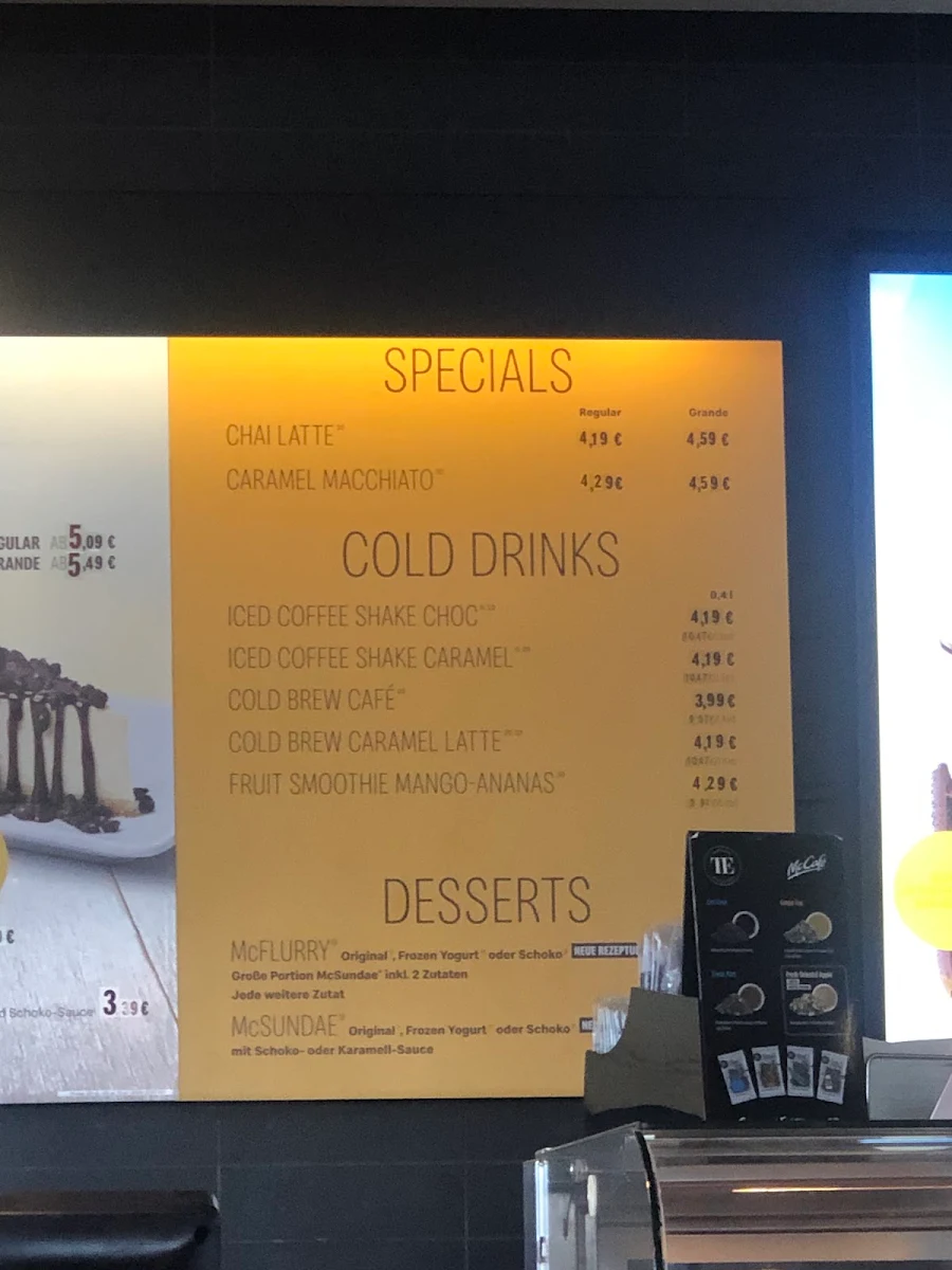 Speisekarte, McDonald's