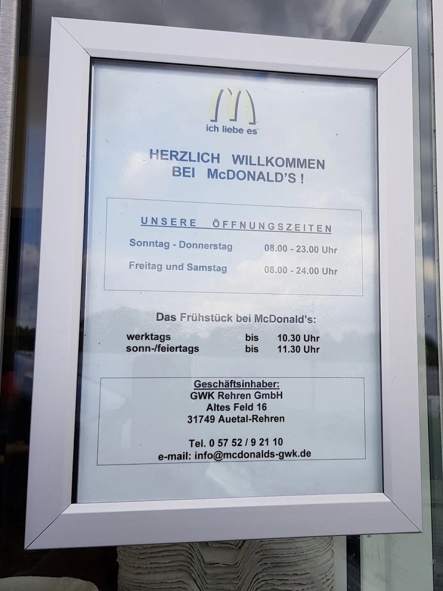 Speisekarte, McDonald's
