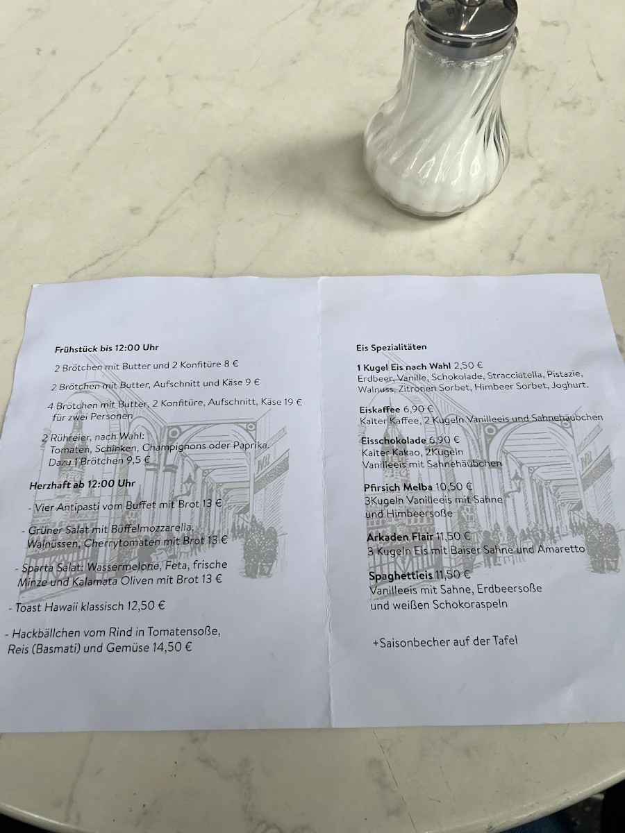 Speisekarte, Arkaden-Cafe