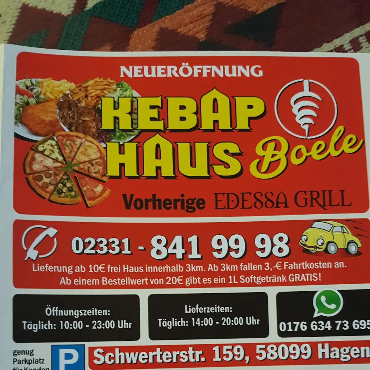 Speisekarte, Kebap Haus Boele