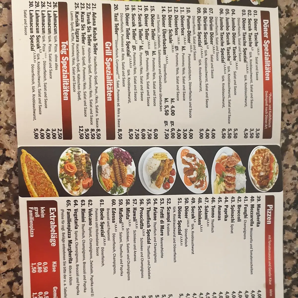 Speisekarte, Kebap Haus Boele