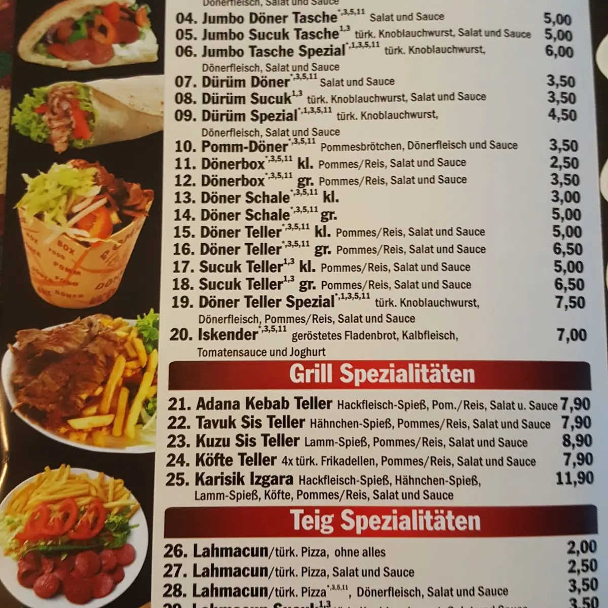 Speisekarte, Kebap Haus Boele