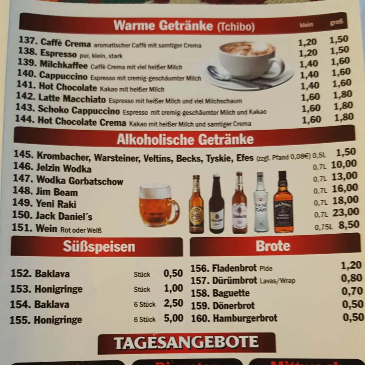 Speisekarte, Kebap Haus Boele