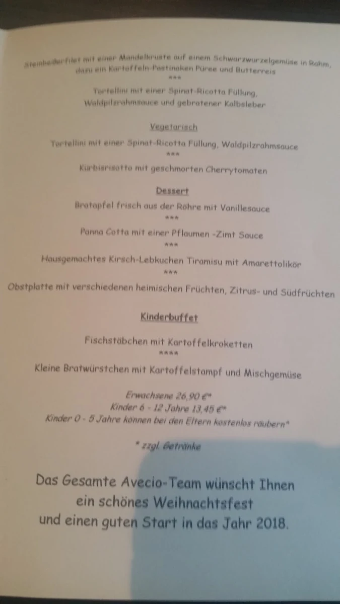 Speisekarte, Avecio-Halle (Saale)