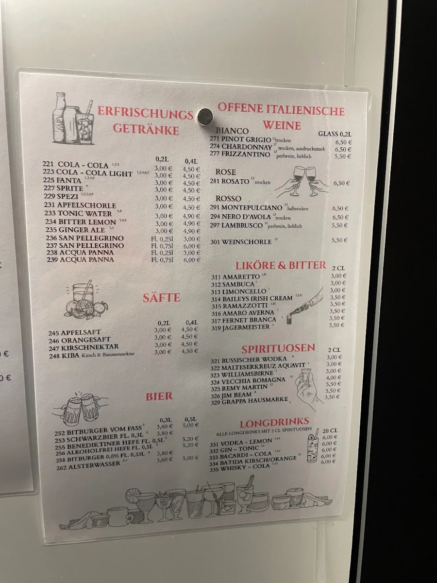 Speisekarte, Ristorante Pizzeria Quattro Venti