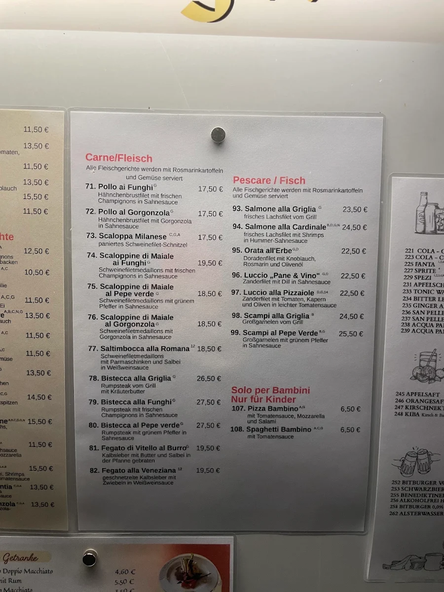 Speisekarte, Ristorante Pizzeria Quattro Venti