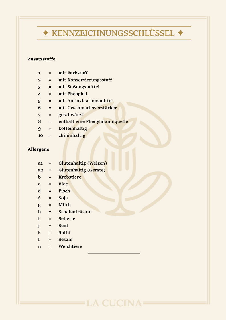 Speisekarte, La Cucina