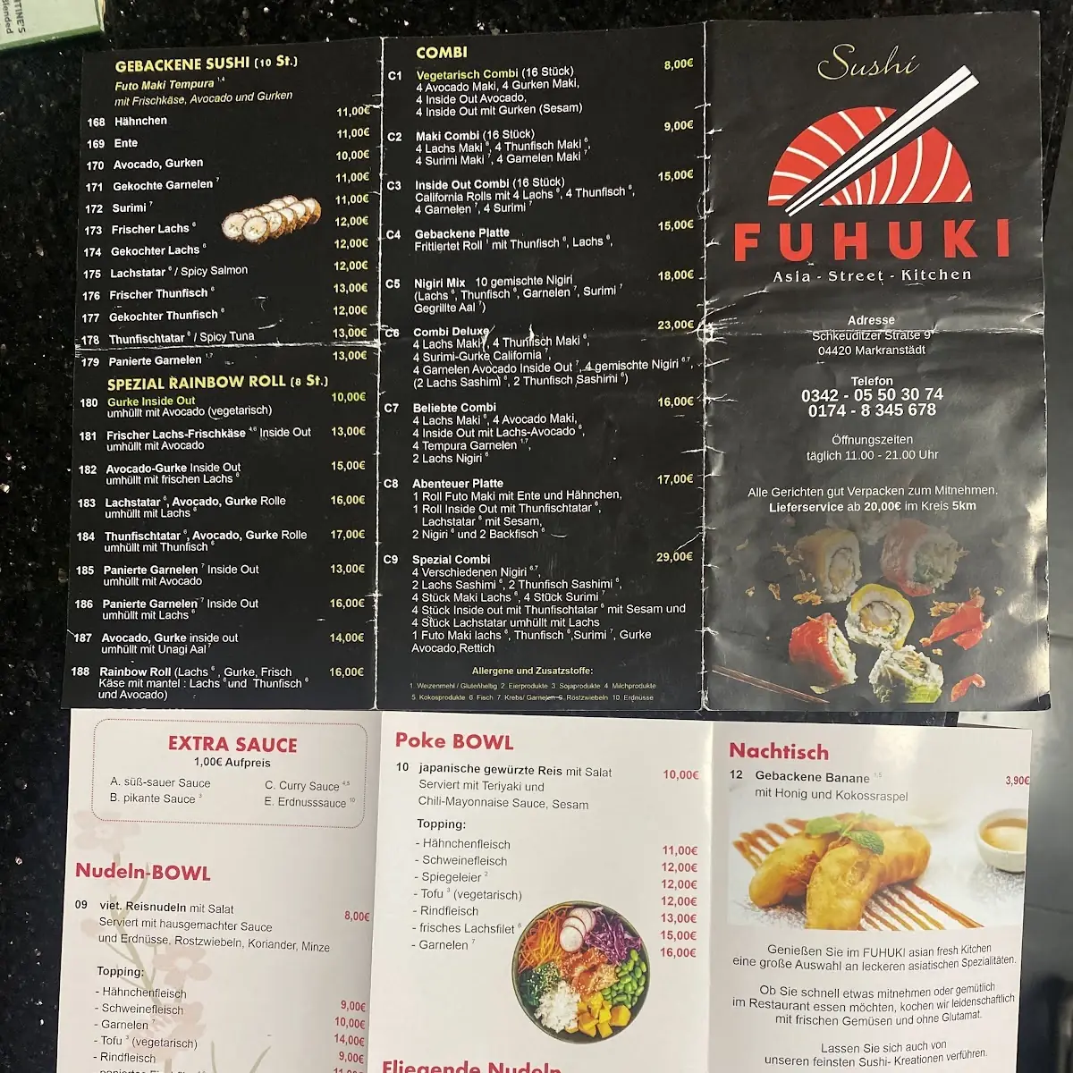 Speisekarte, FUHUKI Asia Street Kitchen
