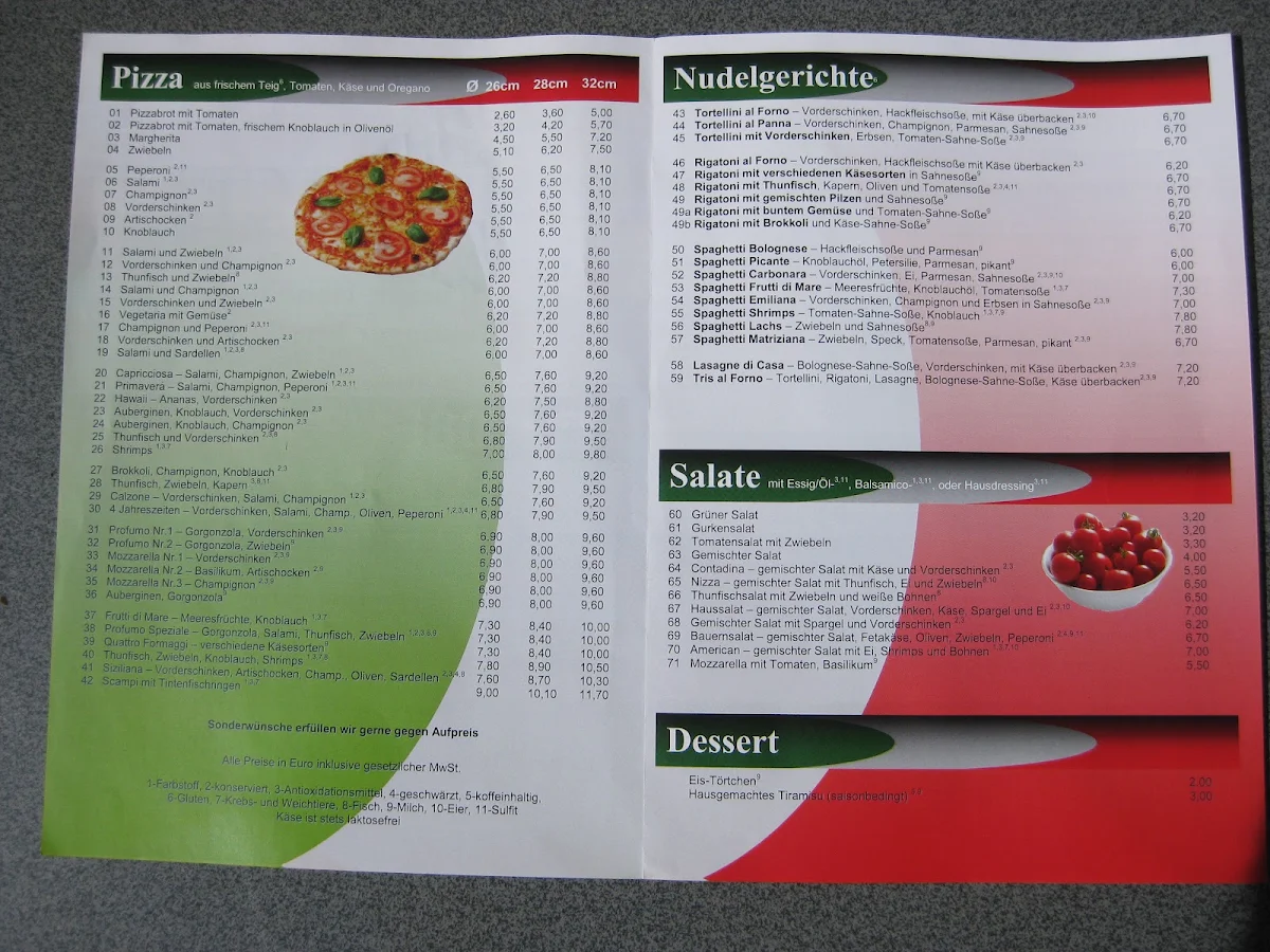 Speisekarte, Pizza-Pasta-Abhol-Service