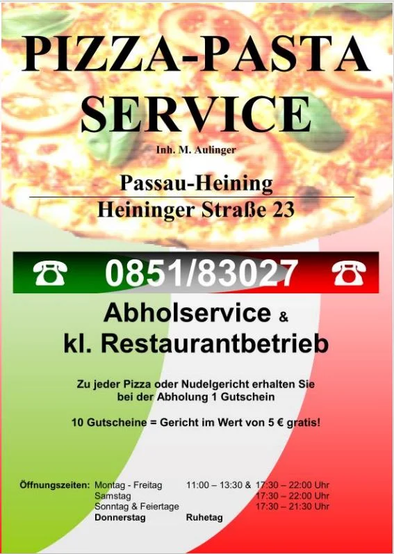 Speisekarte, Pizza-Pasta-Abhol-Service