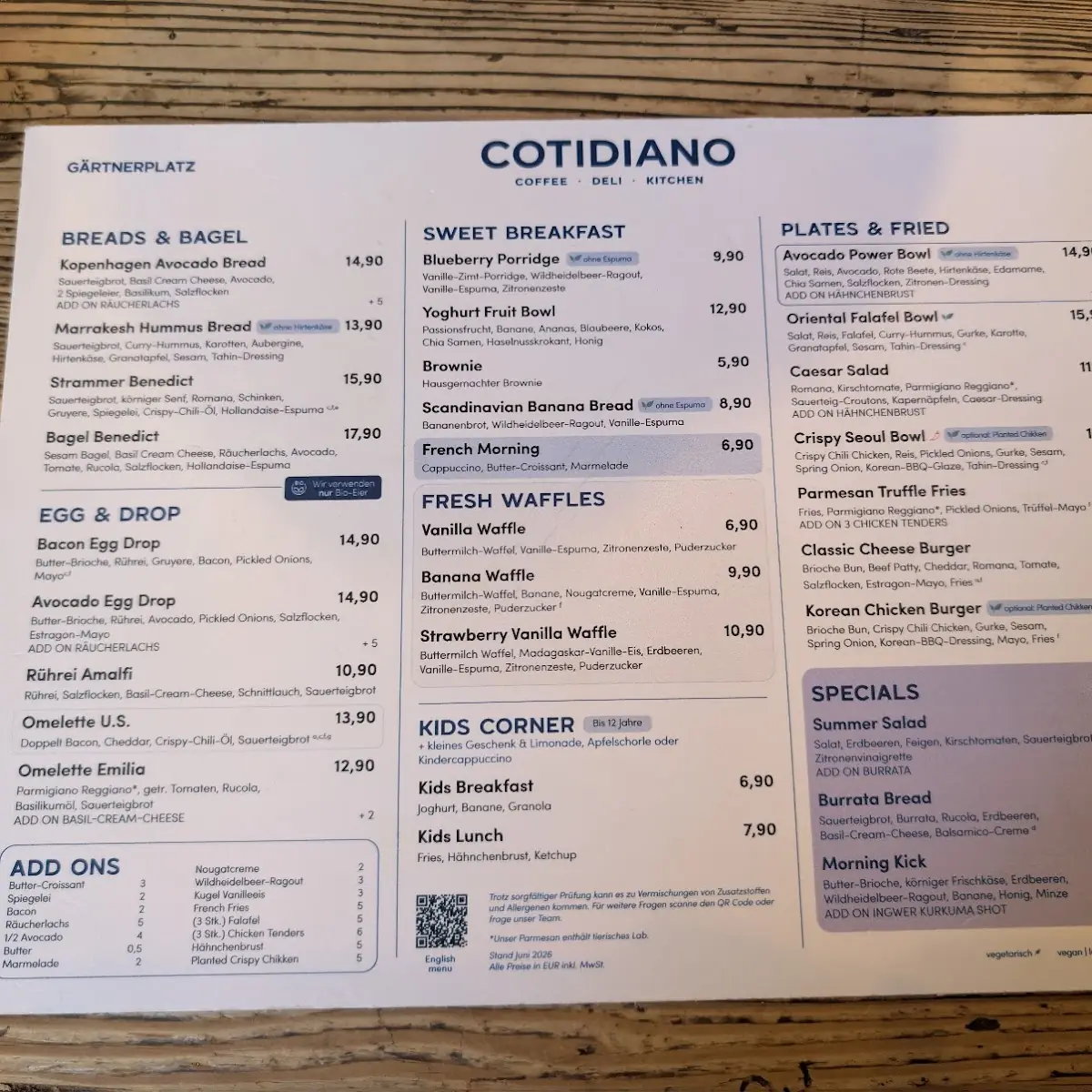 Speisekarte, Cotidiano Gärtnerplatz