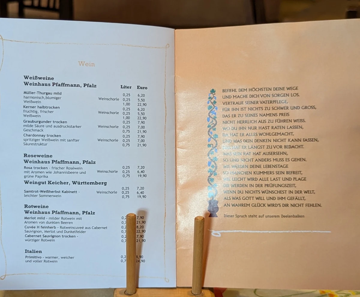 Speisekarte, Hofcafe zur Müdehorst