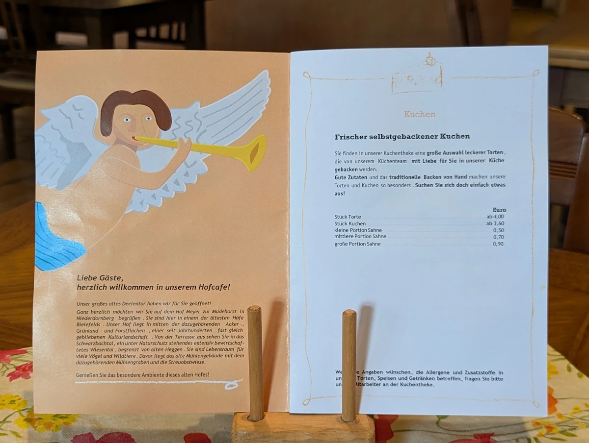 Speisekarte, Hofcafe zur Müdehorst